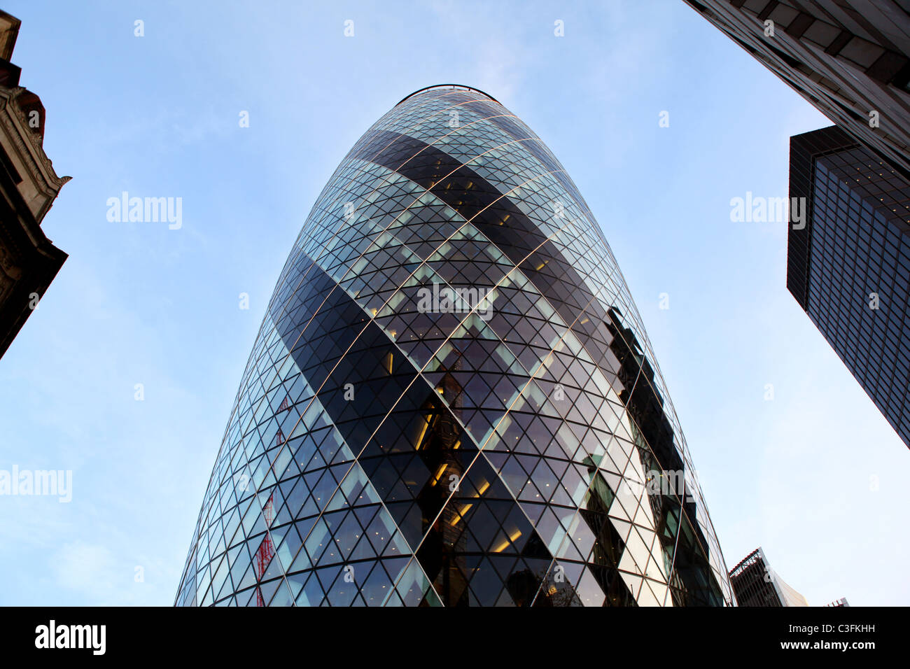 The Gherkin building, designed by Sir Norman Foster, near Liverpool street, London. Stock Photo