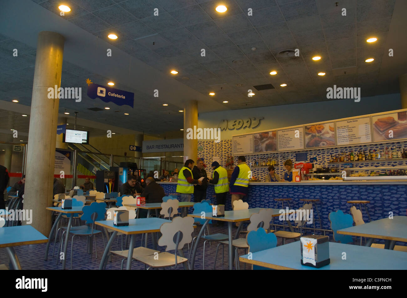 Meda's cafe restaurant at Terminal Maritima Transmediterrania ferry terminal Barcelona Spain Europe Stock Photo