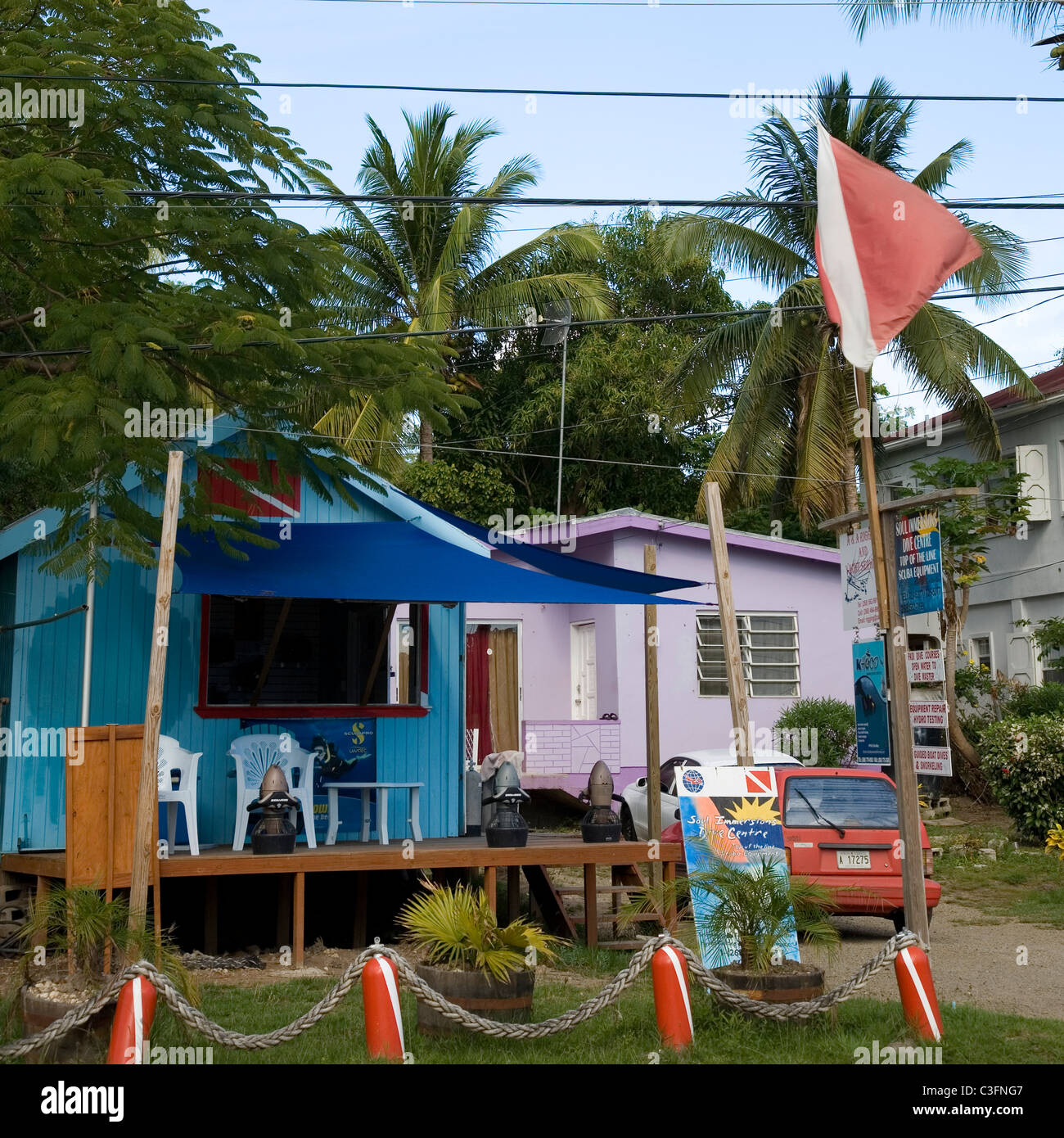 Antigua small dive centre in Falmouth harbour Stock Photo Alamy