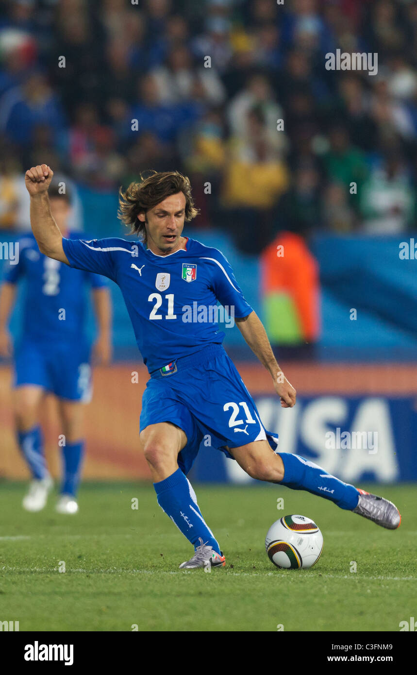 Andrea Pirlo of Italy sets to kick the ball during a FIFA World Cup soccer  match against Slovakia June 24, 2010 at Ellis Park Stock Photo - Alamy