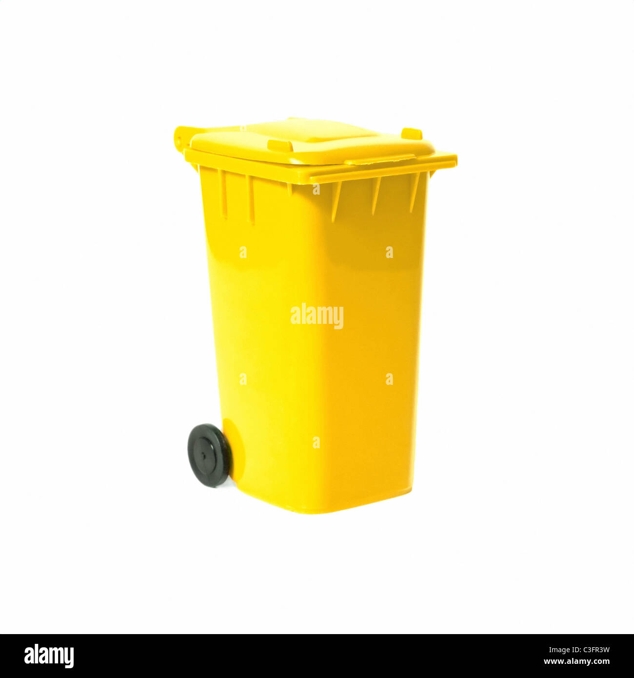 empty yellow recycling bin Stock Photo