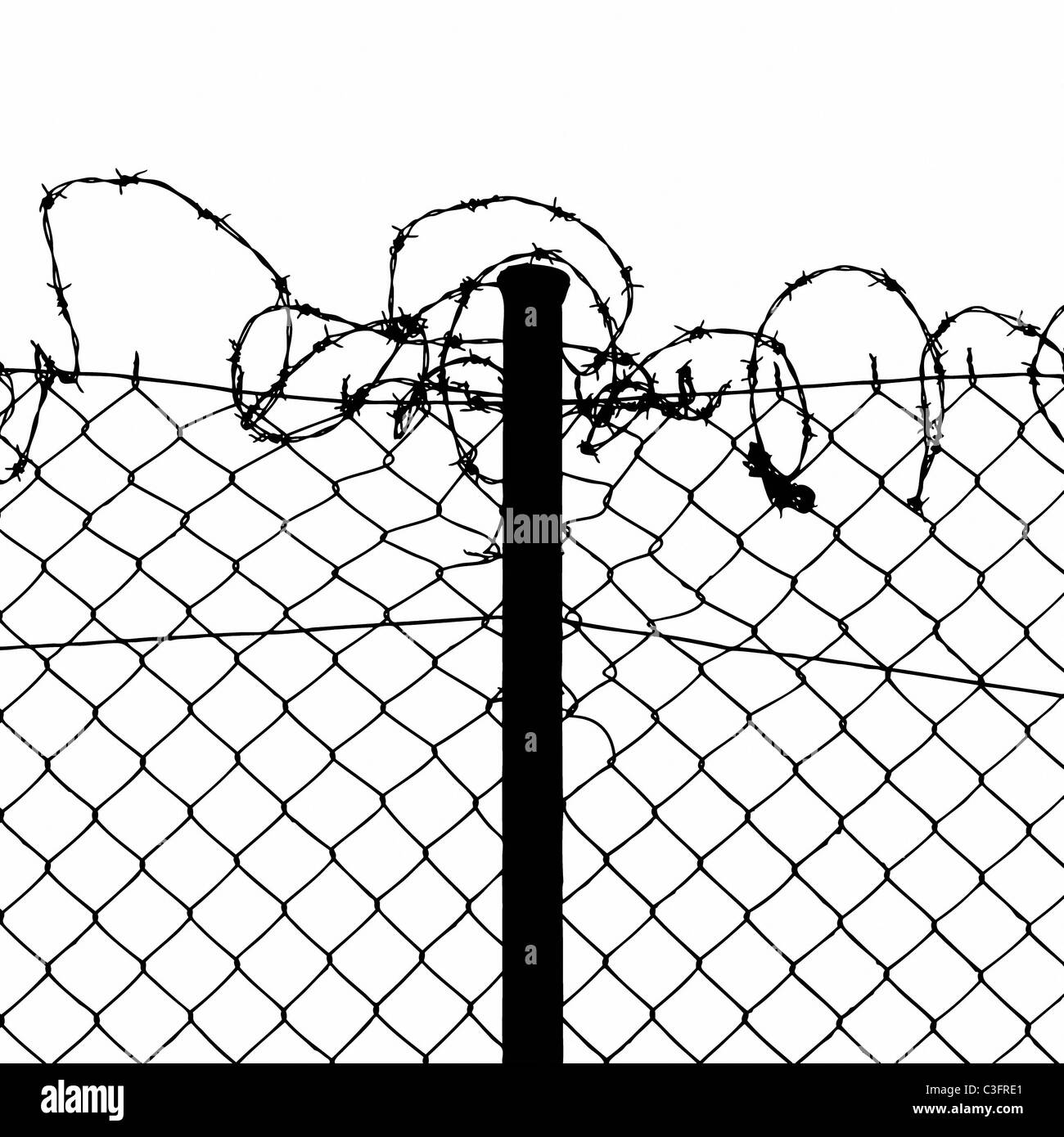 fence with barbed wires isolated on white background Stock Photo - Alamy