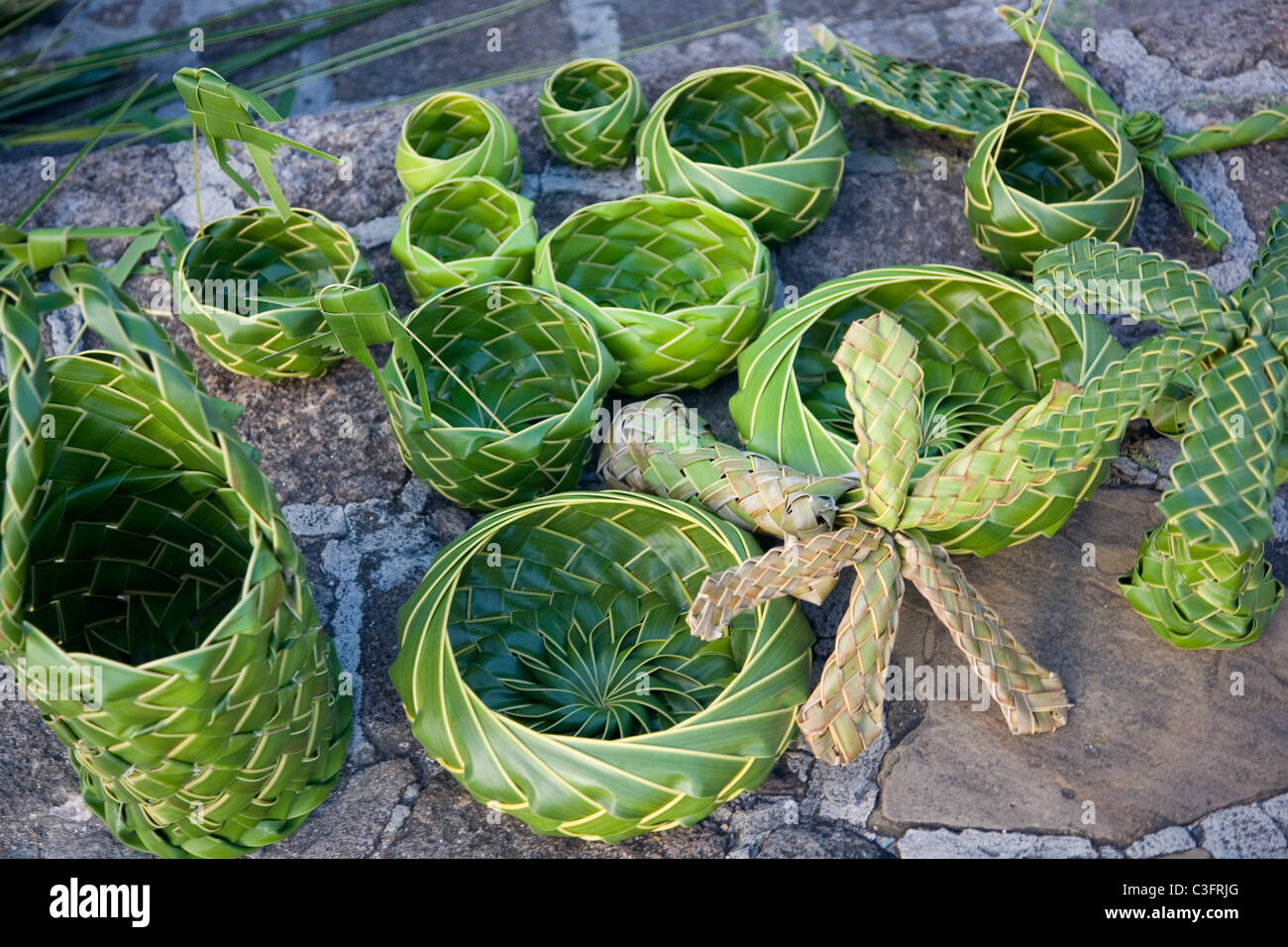 Antiguan woven objects made of palm leaves Stock Photo