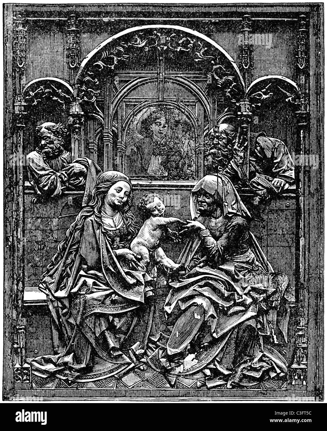 19th Century book illustration, taken from 9th edition (1875) of Encyclopaedia Britannica, of wood triptych Panelling Stock Photo