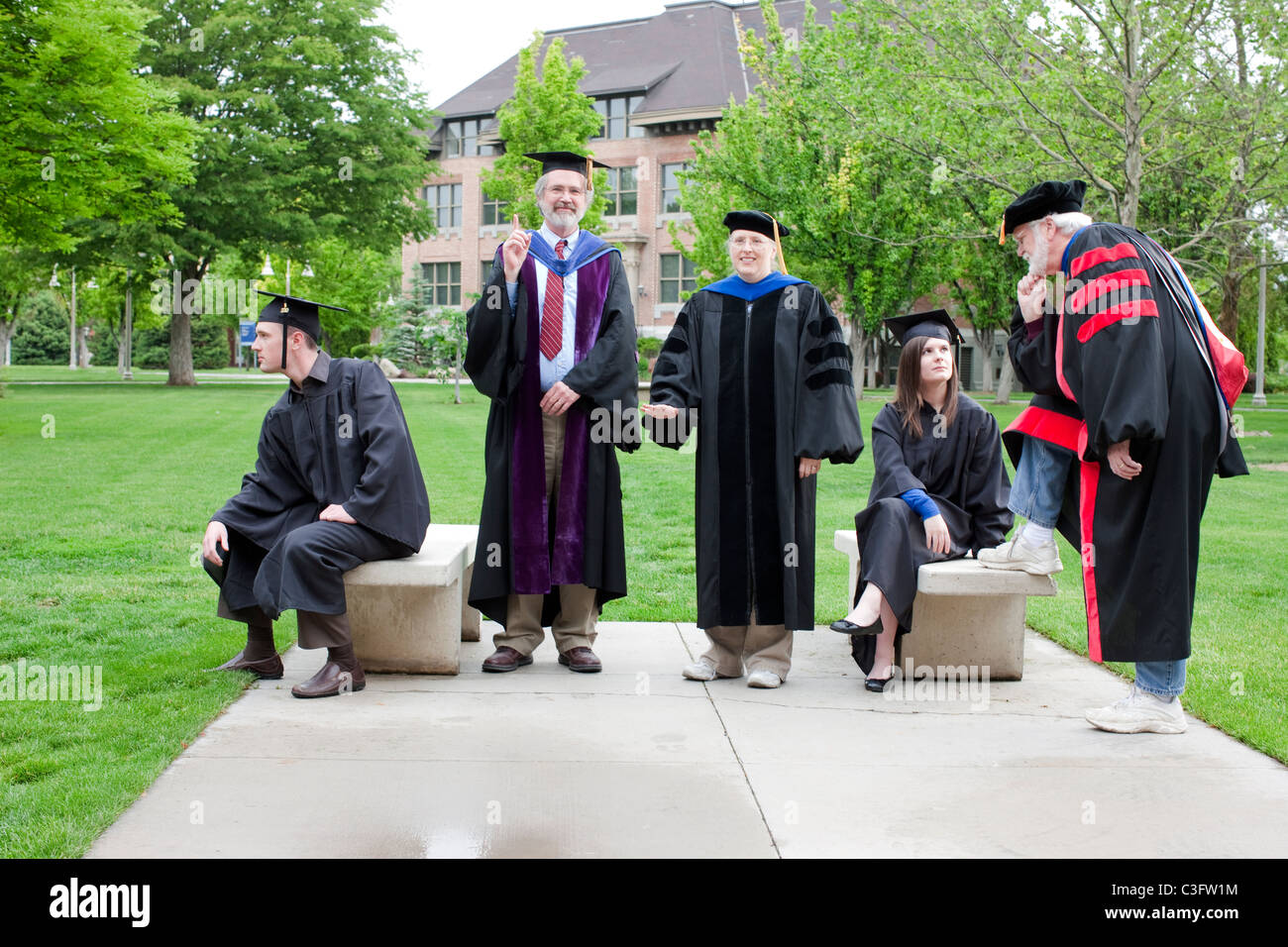 Professors and students waiting for graduation Stock Photo