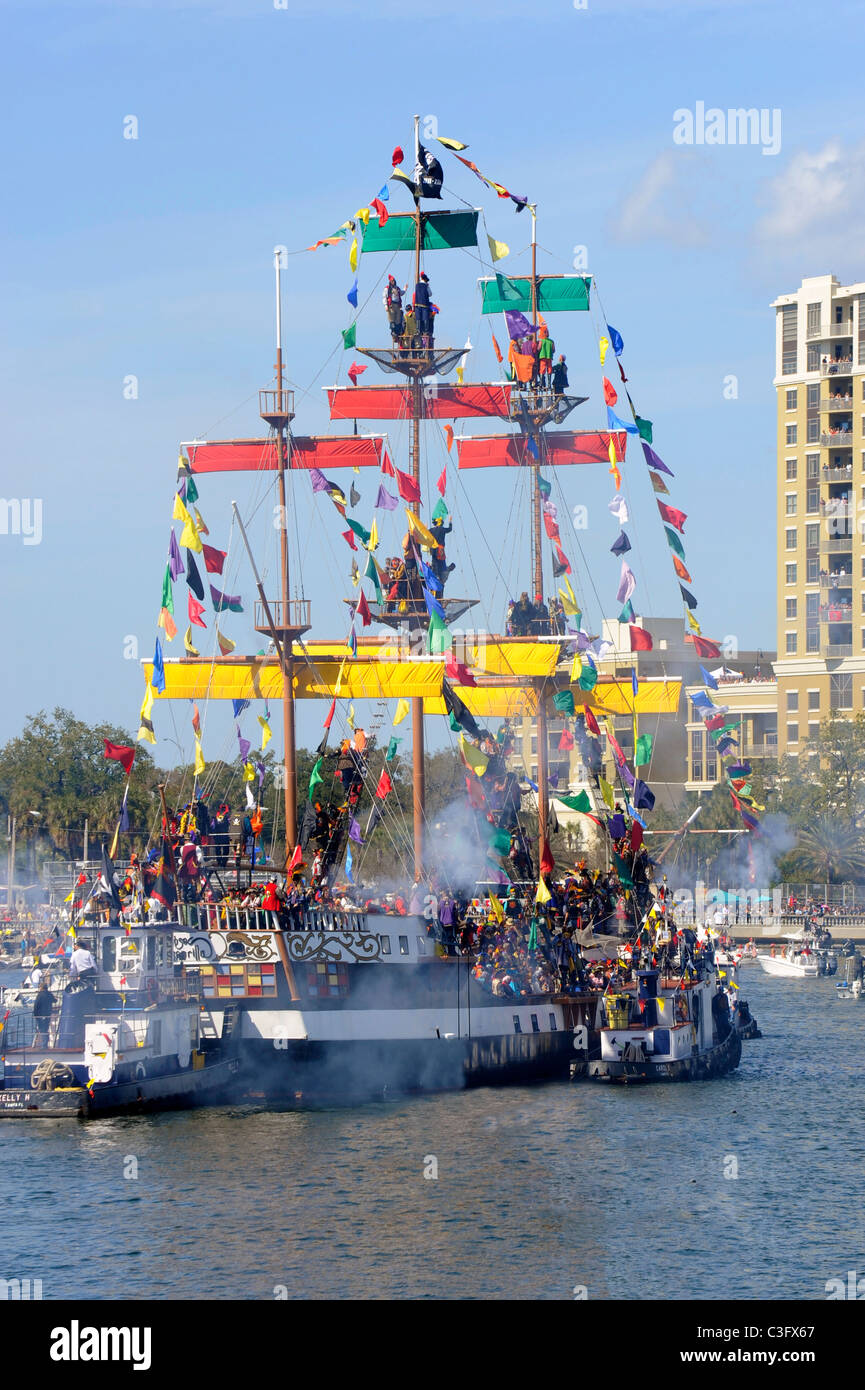 Gasparilla Pirate Boat during Festival Tampa Florida Hillsborough River Stock Photo