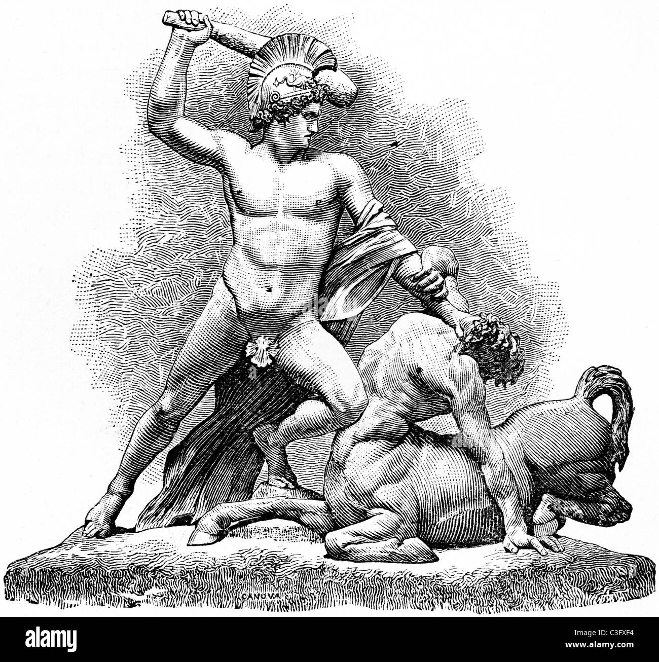 19th Century book illustration, taken from 9th edition (1875) of Encyclopaedia Britannica, of sculpture Theseus and a Centaur Stock Photo