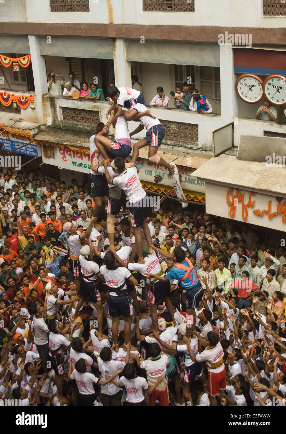 People celebrating Dahi Handi festival, Mumbai, Maharashtra, India