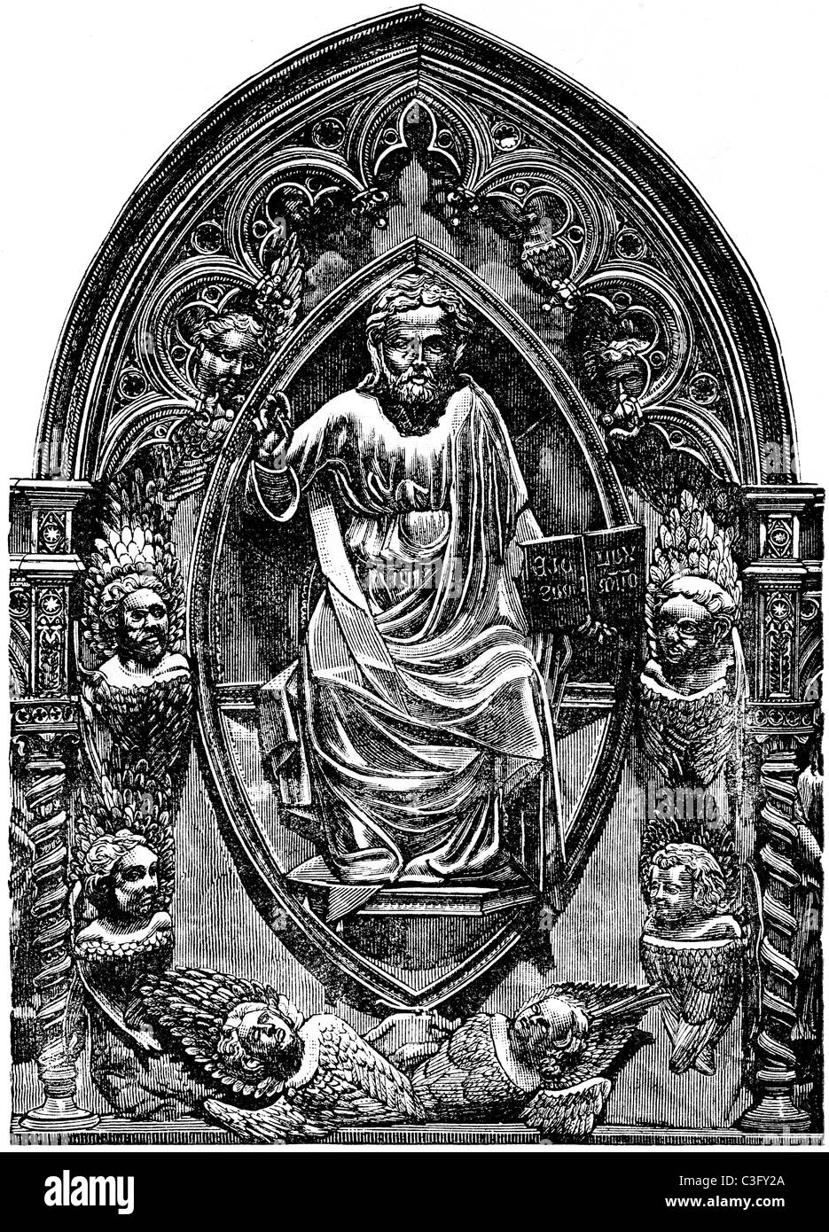 19th Century book illustration, taken from 9th edition (1875) of Encyclopaedia Britannica, of Silver repousse reliefs Stock Photo