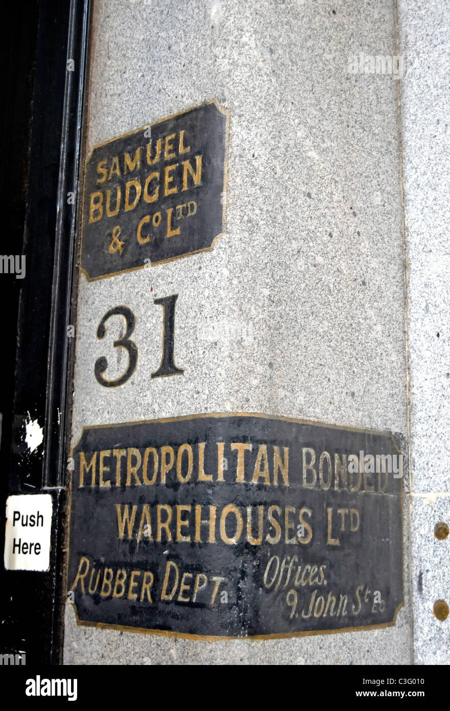 vintage sign for the rubber department of metropolitan bonded