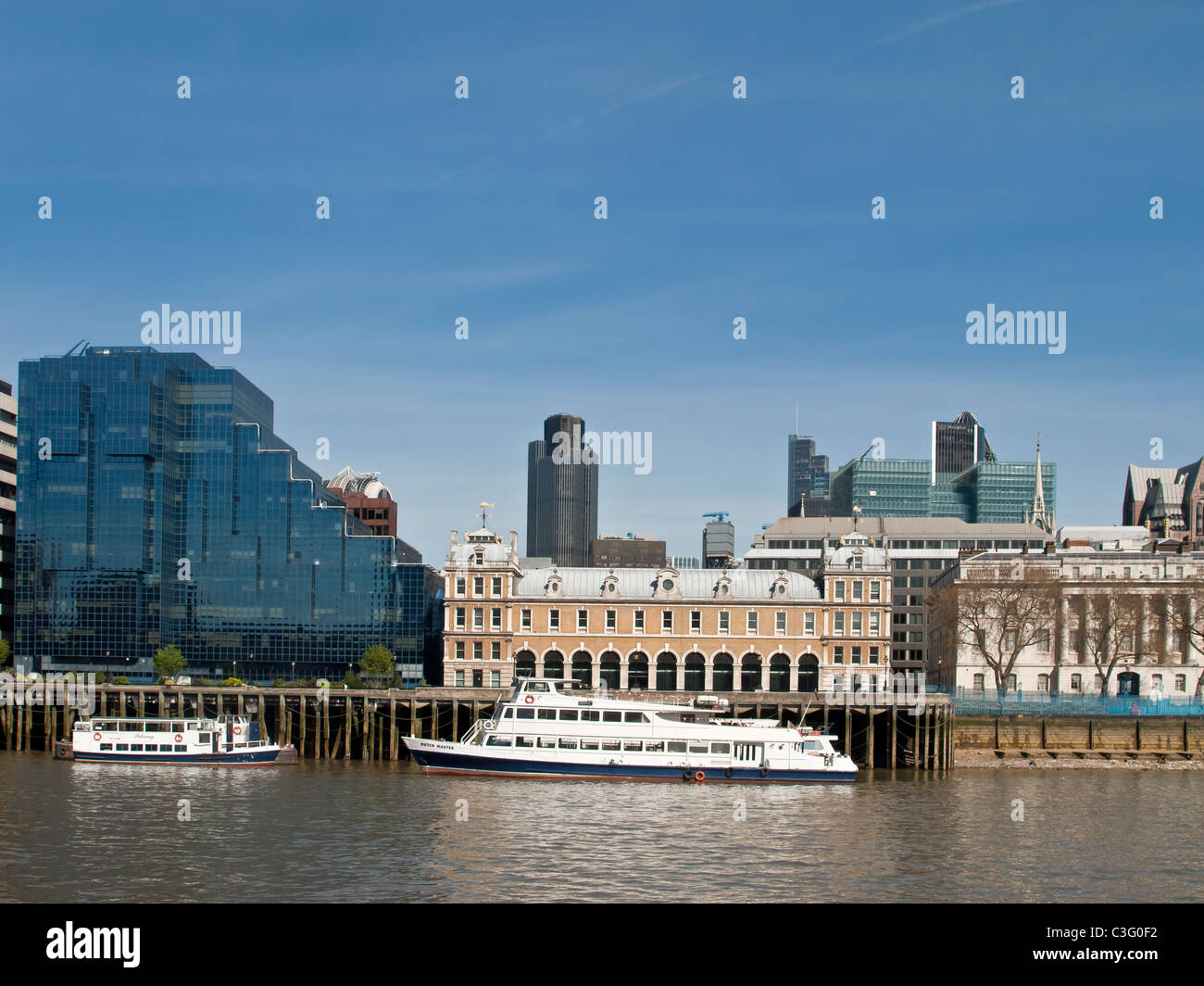 Original Billingsgate Fish Market in front of City of London financial