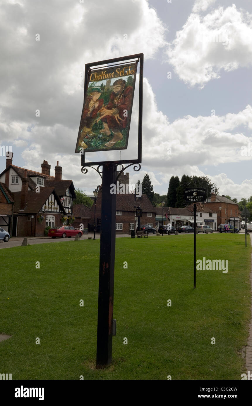 Chalfont St Giles village sign and green common Bucks UK Stock Photo