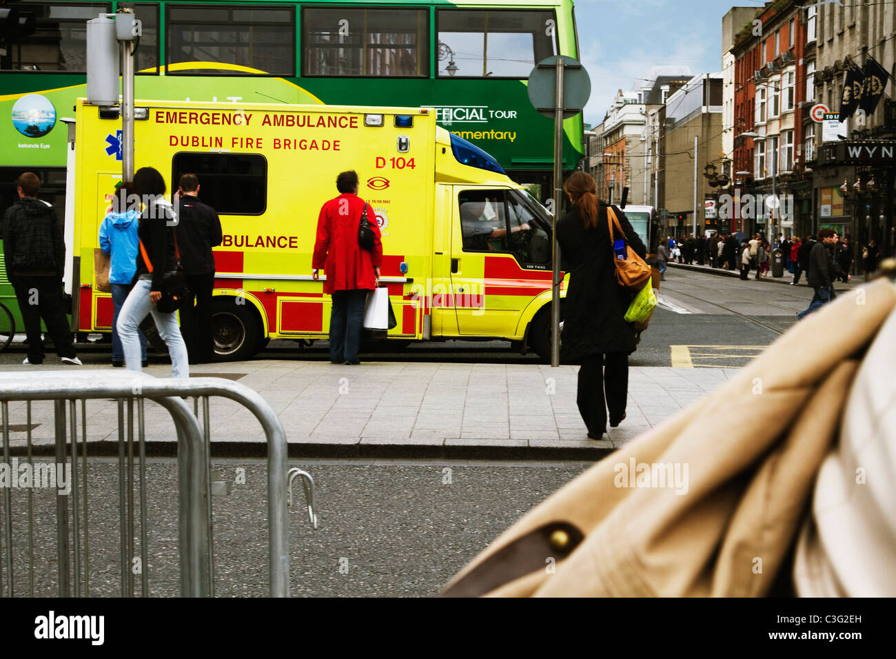Ambulance on the road in a market, Dublin, Republic of Ireland Stock Photo