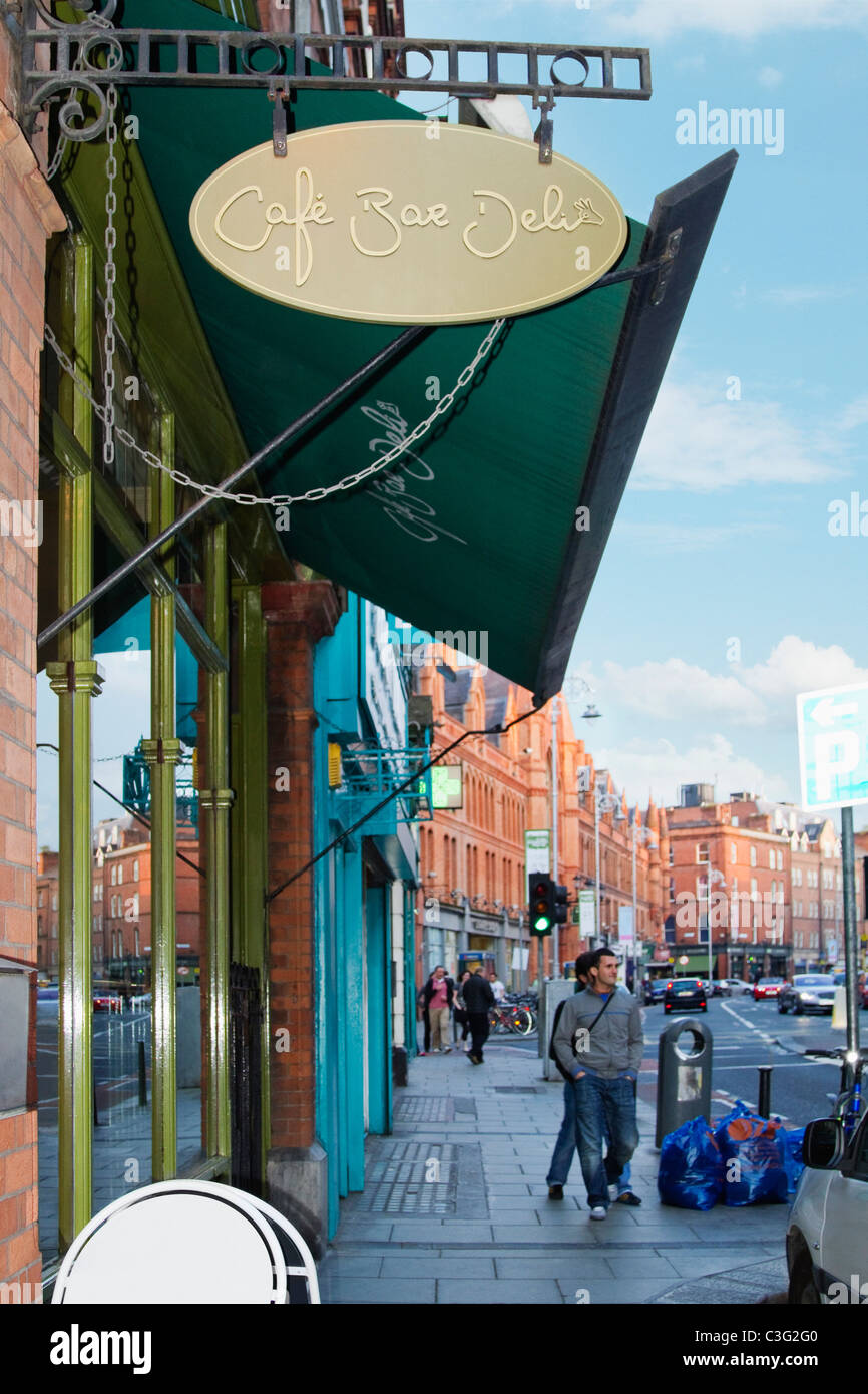 Low angle view of a signboard of a cafe, Cafe Bar Deli, Dublin, Republic of Ireland Stock Photo