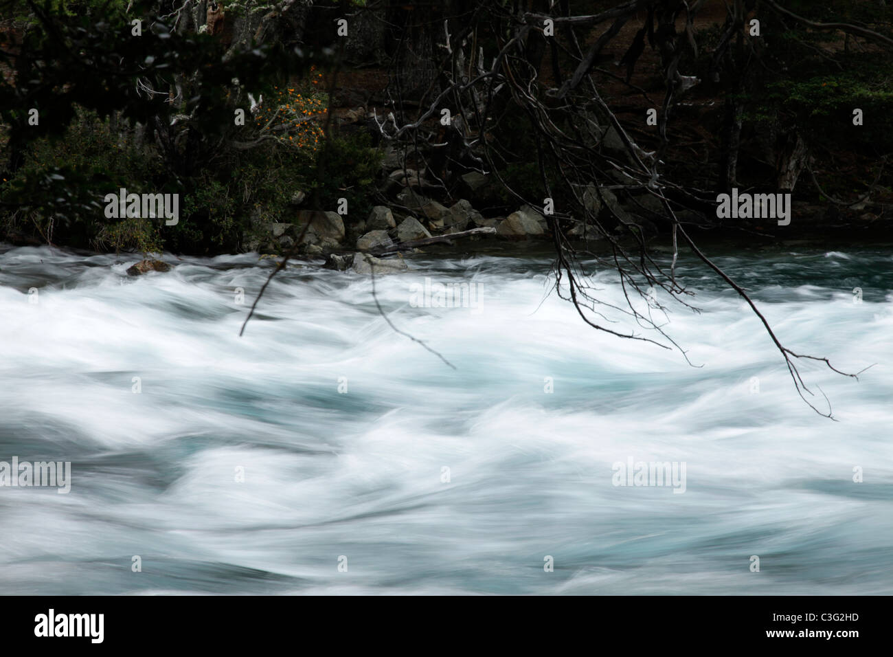 Fast flowing river in Patagonia, Argentina, South America. Stock Photo