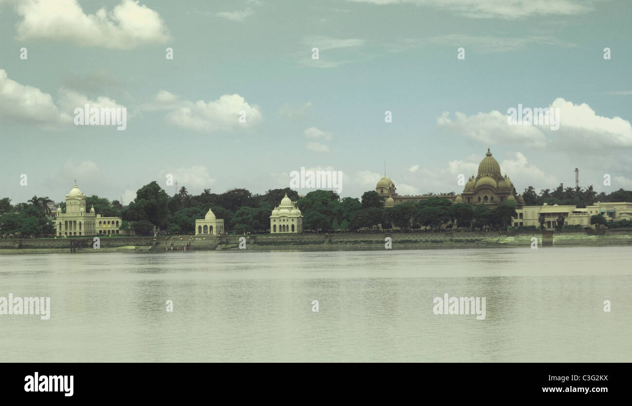 Temple at the waterfront, Dakshineswar Kali Temple, Hooghly River, Kolkata, West Bengal, India Stock Photo