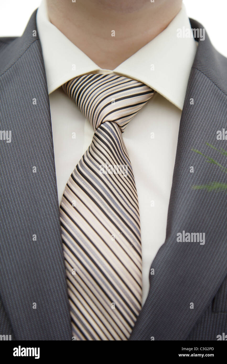 beige shirt, jacket and tie groom close Stock Photo