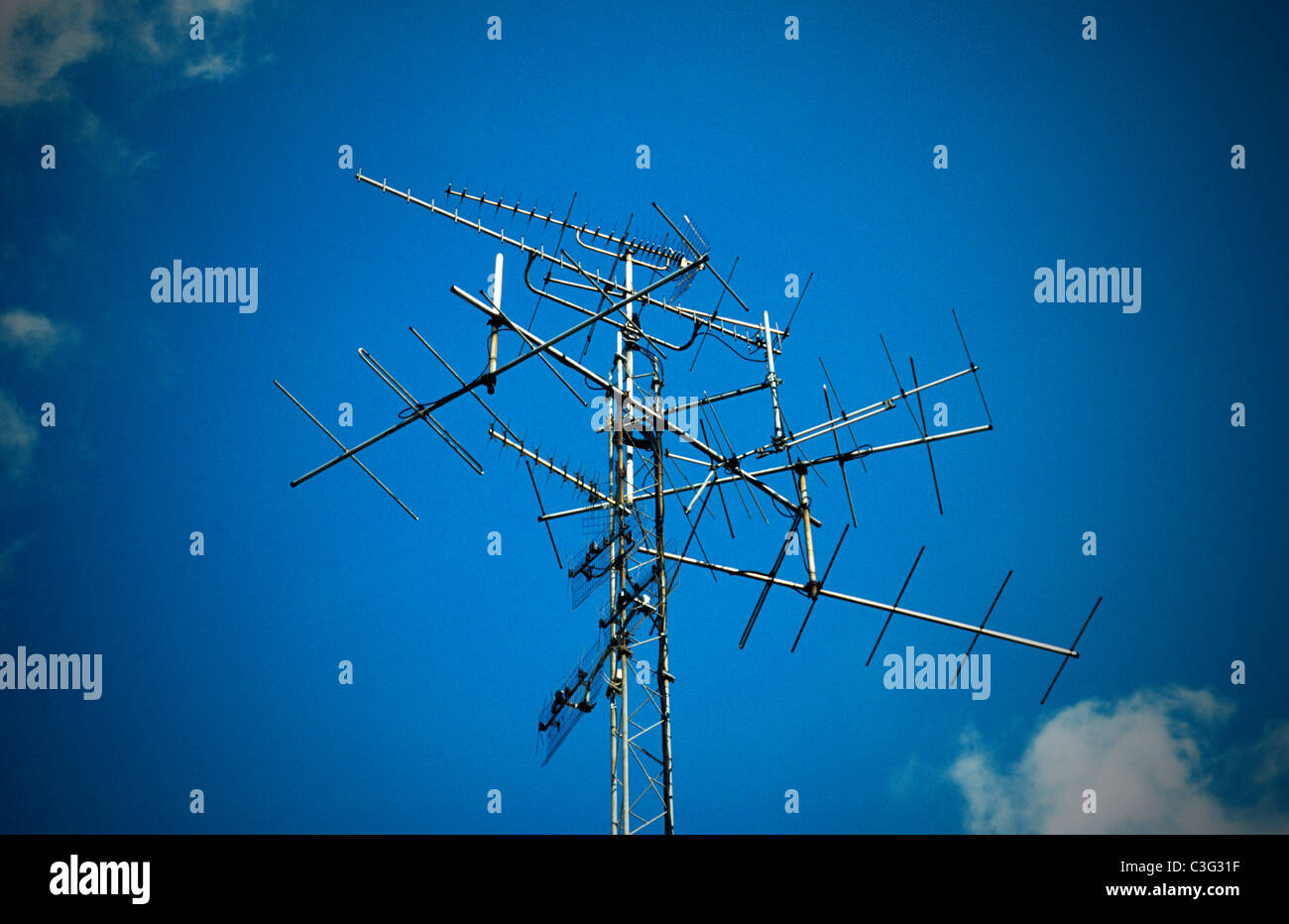 Lots of radio and television antennas Stock Photo