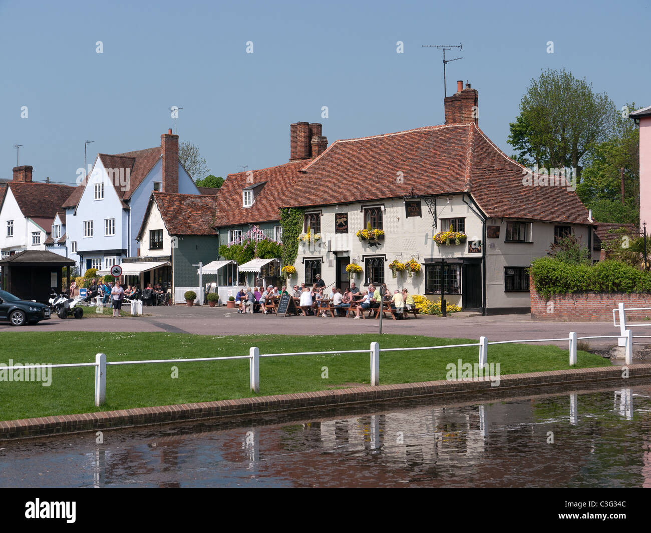 The Fox Inn in front of the Pond in the village of Finchingfield, Essex