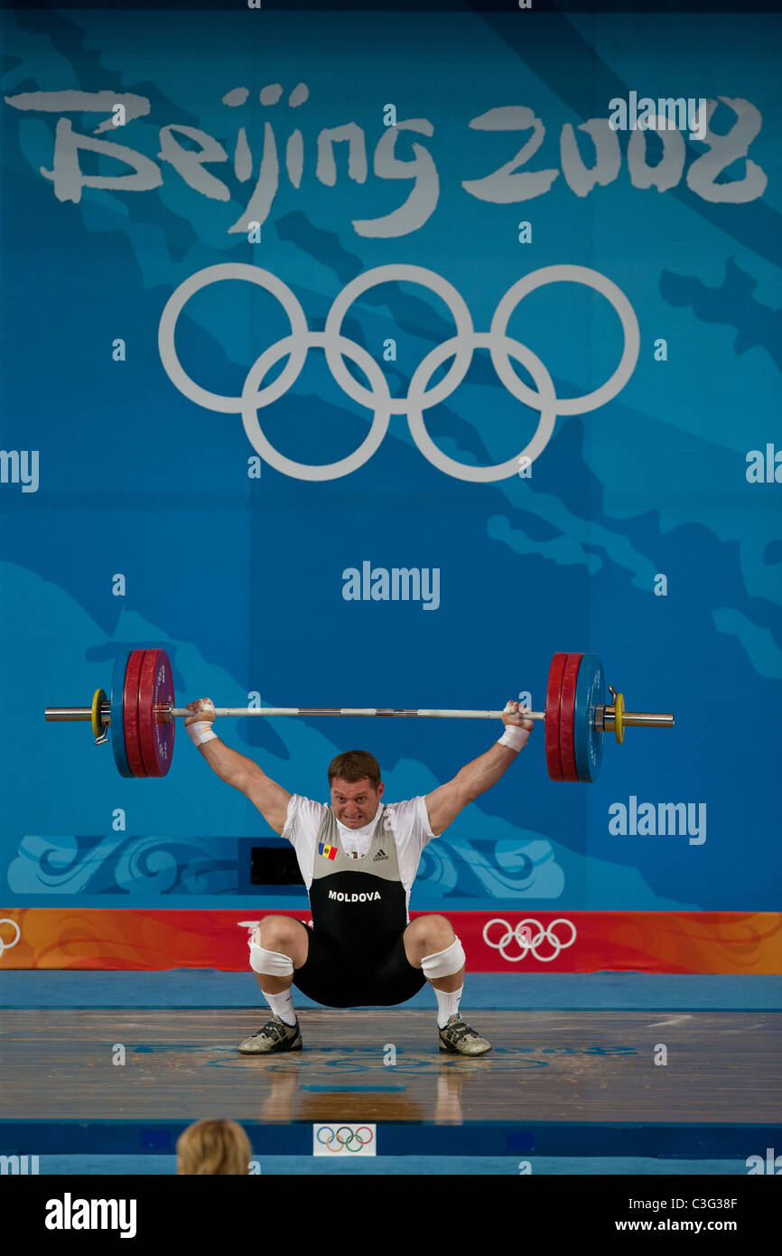 Vadim Vacarciuc (MDA) competing in the Weightlifting 94kg class at the 2008 Olympic Summer Games, Beijing, China. Stock Photo