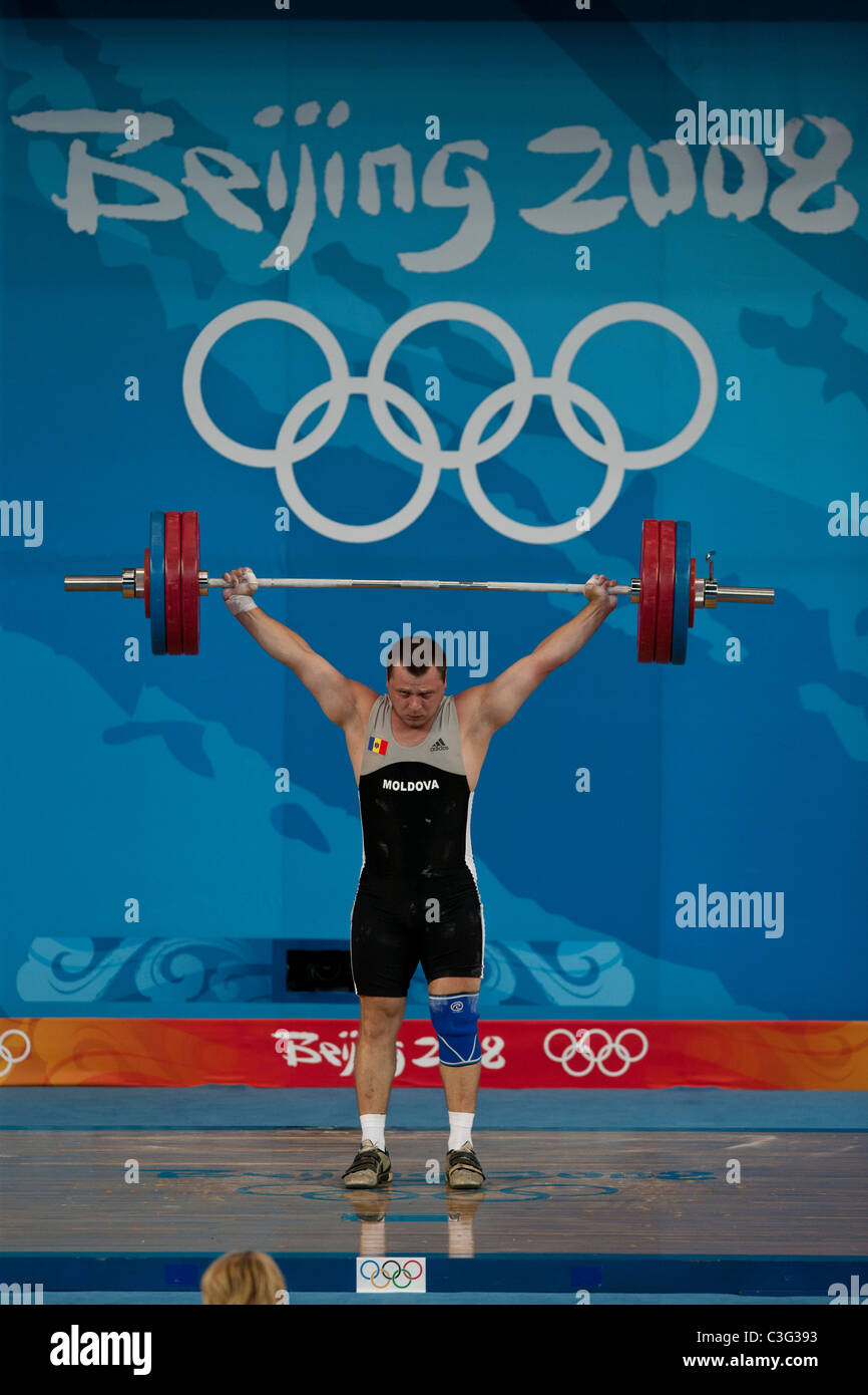 Evgheni Bratan (MDA) competing in the Weightlifting 94kg class at the 2008 Olympic Summer Games, Beijing, China. Stock Photo