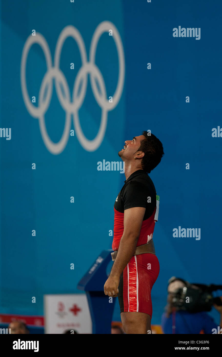 Ravi Bhollah (MRI) competing in the Weightlifting 94kg class at the 2008 Olympic Summer Games, Beijing, China. Stock Photo