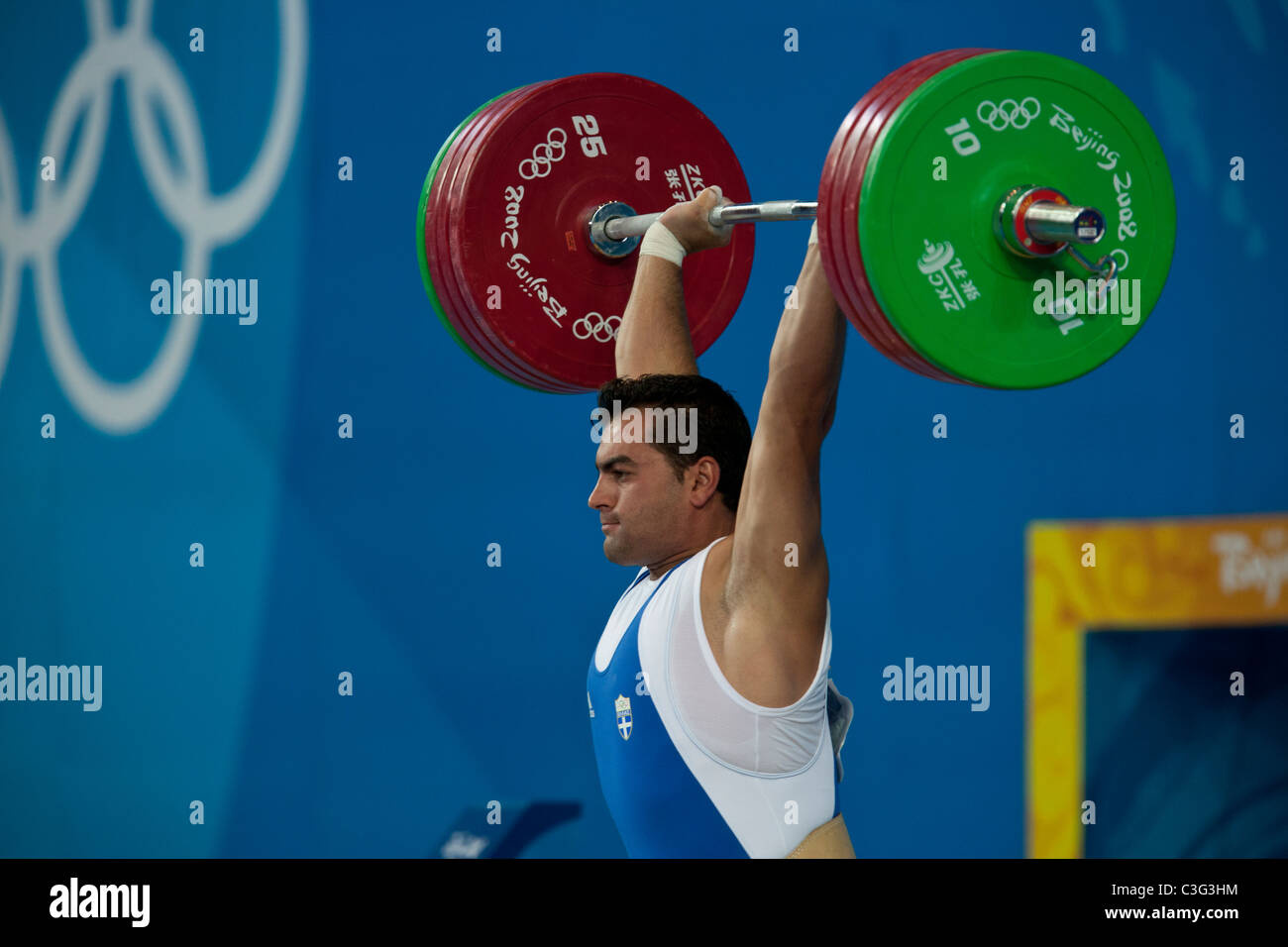Konstantinos Gkaripis (GRE) competing in the Weightlifting 94kg class at the 2008 Olympic Summer Games, Beijing, China. Stock Photo