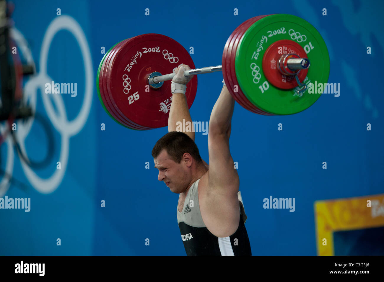 Evgheni Bratan (MDA) competing in the Weightlifting 94kg class at the 2008 Olympic Summer Games, Beijing, China. Stock Photo