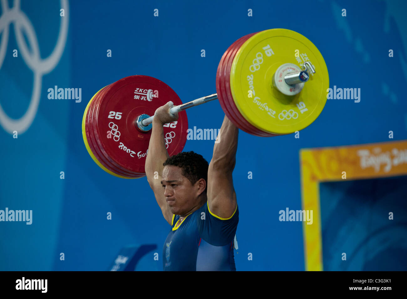 Eduardo Guadamud (ECU) competing in the Weightlifting 94kg class at the 2008 Olympic Summer Games, Beijing, China. Stock Photo