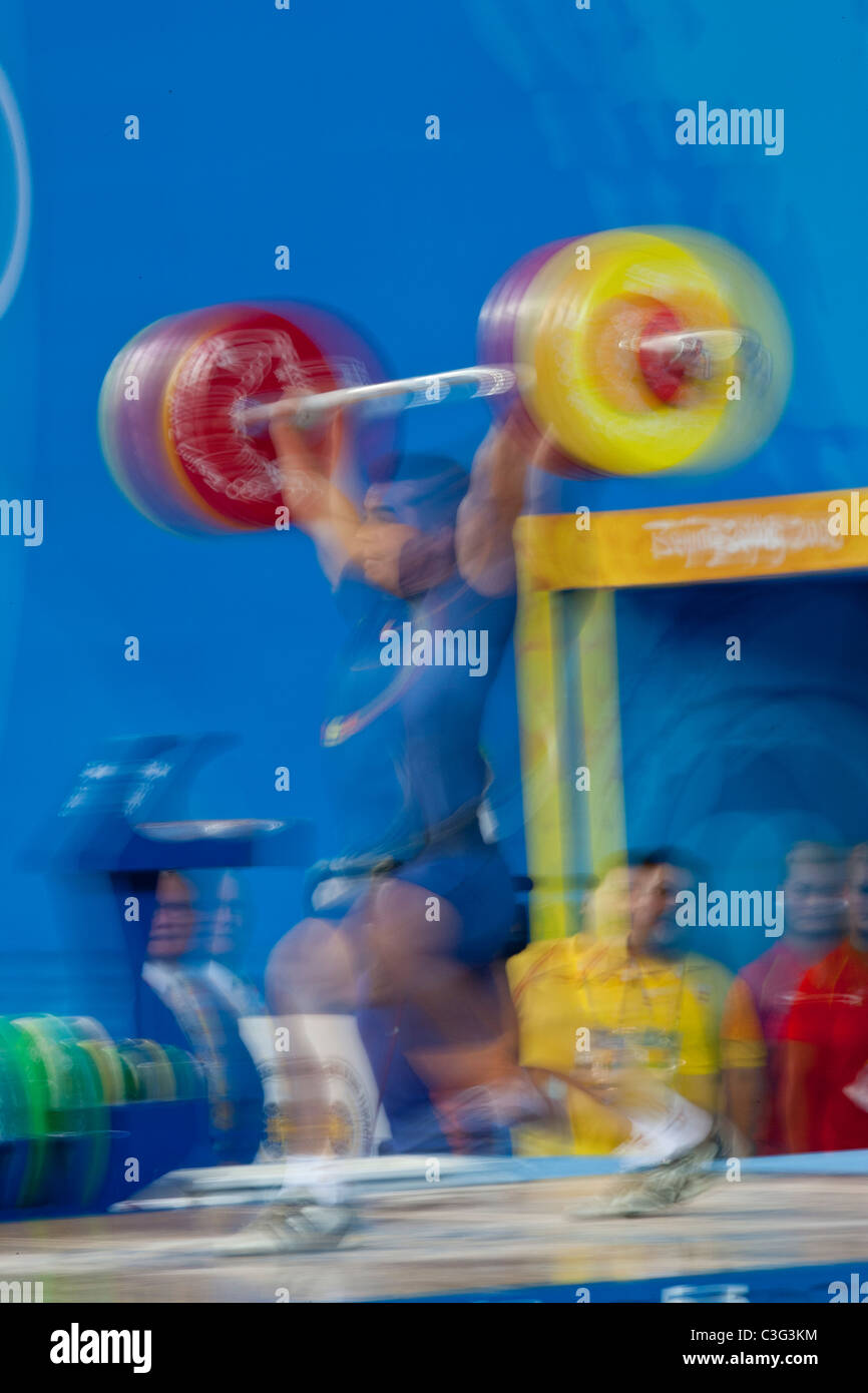 Jose Juan Navarro (ESP) competing in the Weightlifting 94kg class at the 2008 Olympic Summer Games, Beijing, China. Stock Photo