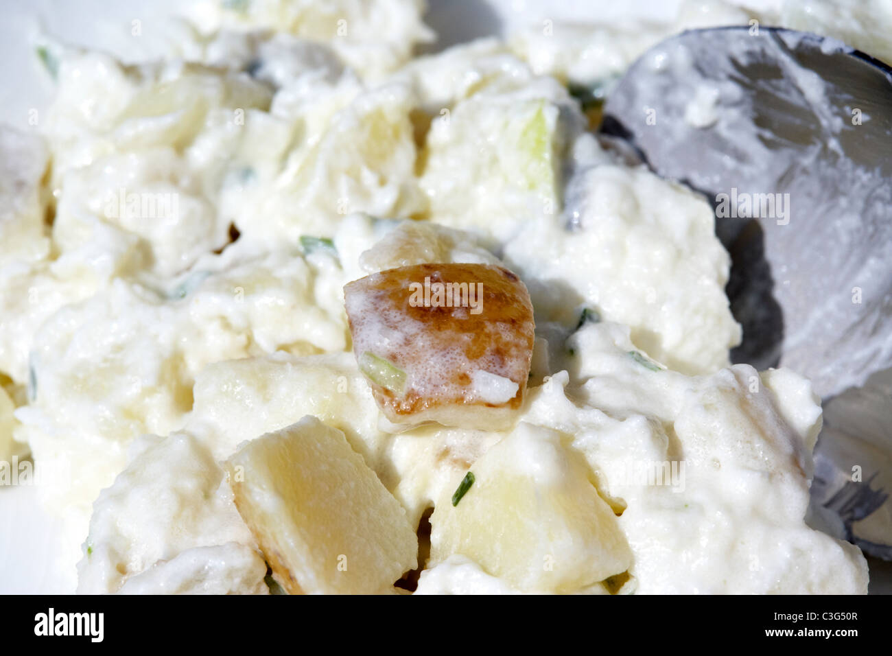 potato salad with boiled potatoes mayonnaise spring onion and chives Stock Photo