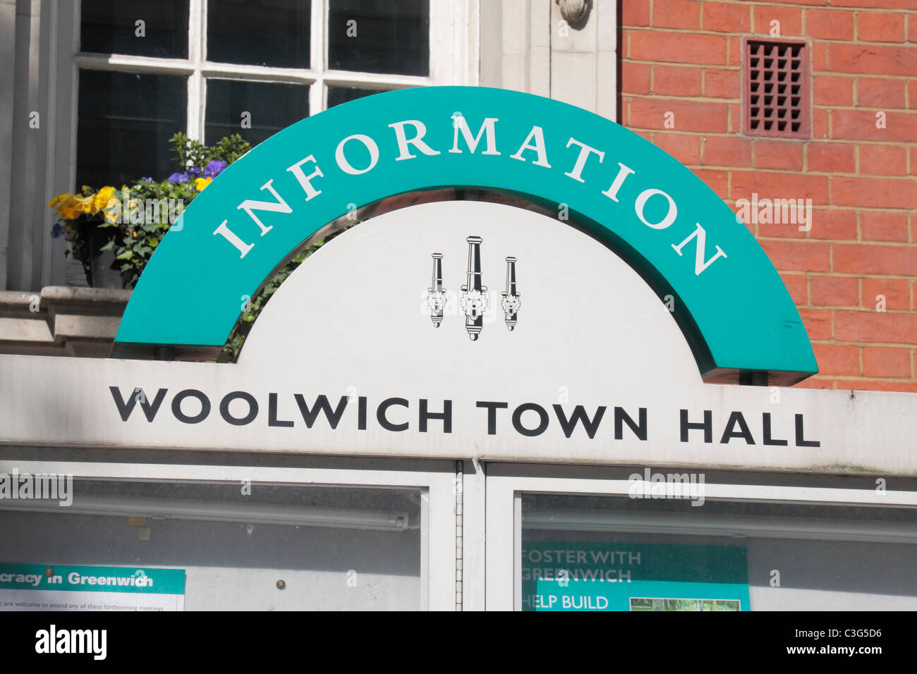 Information board outside Woolwich Town Hall, Woolwich town centre