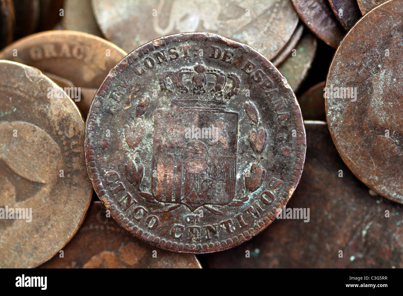 coin peseta real old spain republic 1937 currency and cents centimos Stock Photo