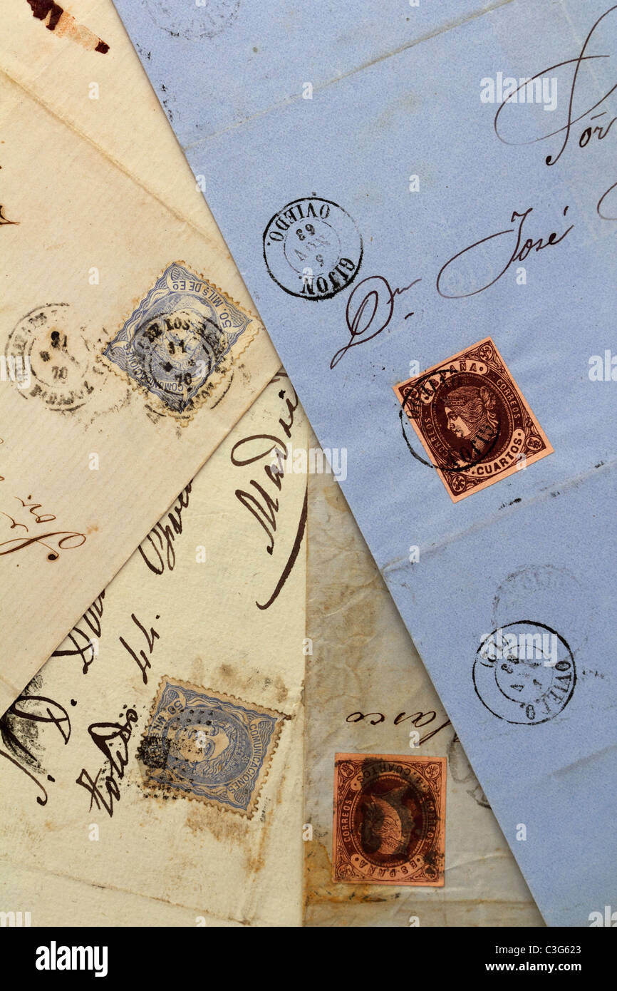 anonymous handwritten antique real old letters from Spain postmail Stock Photo