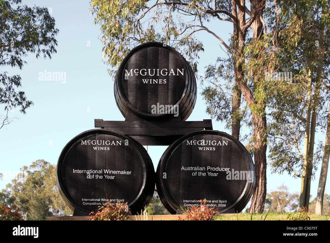 Wine barrels at McGuigan Wines, Pokolbin, Hunter Valley, NSW, Australia Stock Photo