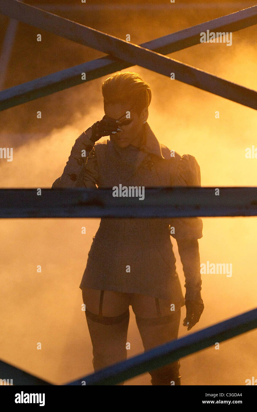 Rihanna wears an eyepatch on the set of her new music video