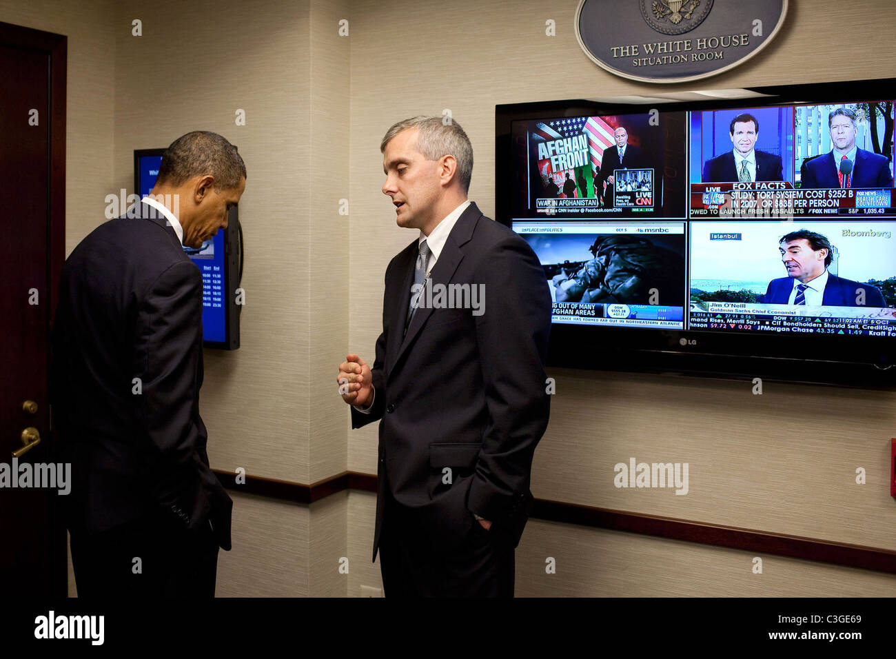 President Barack Obama speaks with NSC Chief of Staff Denis McDonough ...