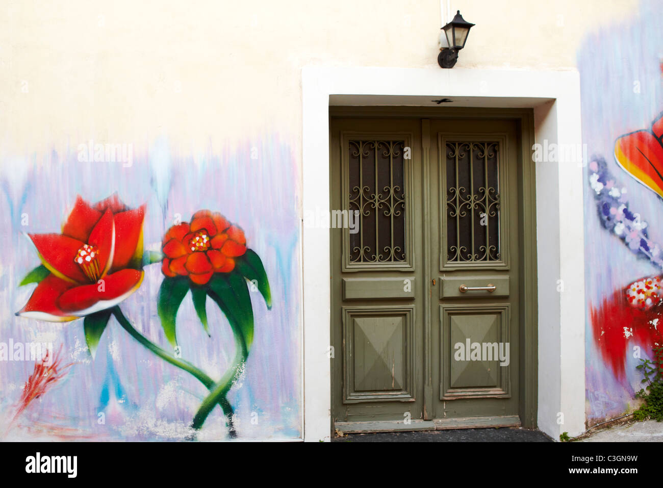 mural on house, Plaka, Athens, Greece Stock Photo