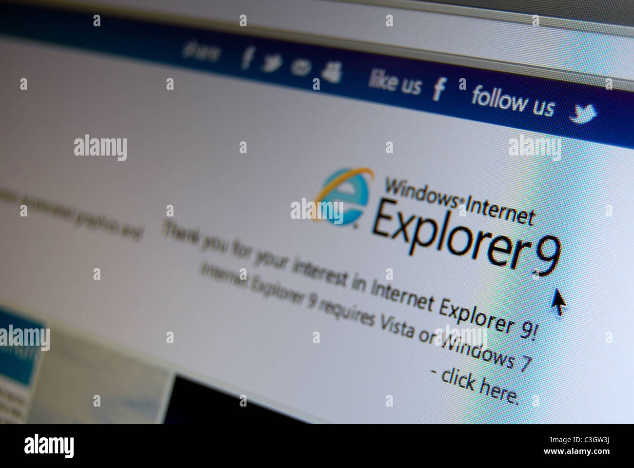 A photo illustration of the microsoft Internet Explorer website Stock Photo