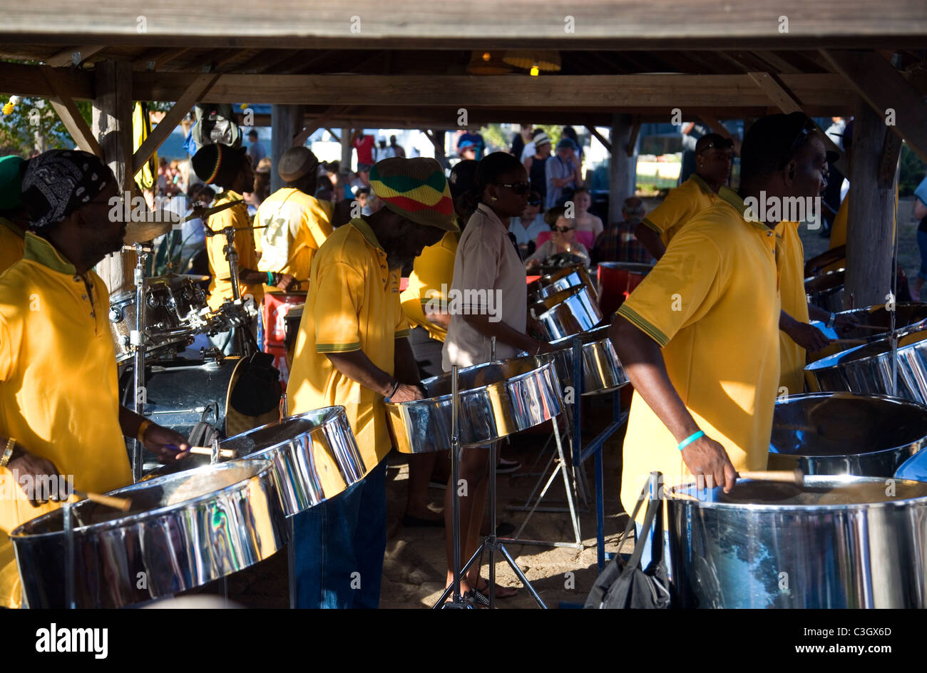 Steel drum band plays at Shirley heights in Antigua Stock Photo Alamy