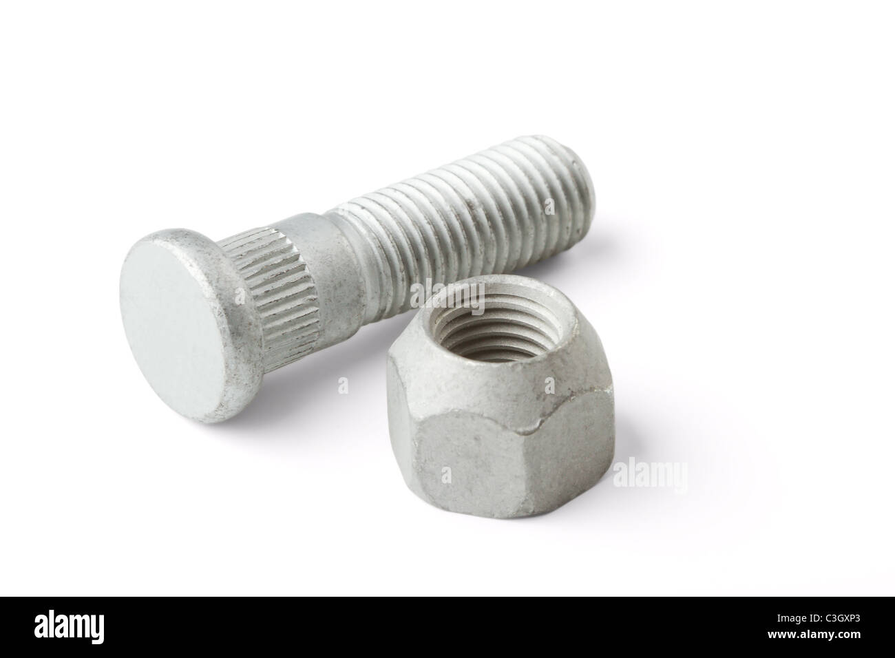Wheel bolt and nut isolated on a white background Stock Photo - Alamy