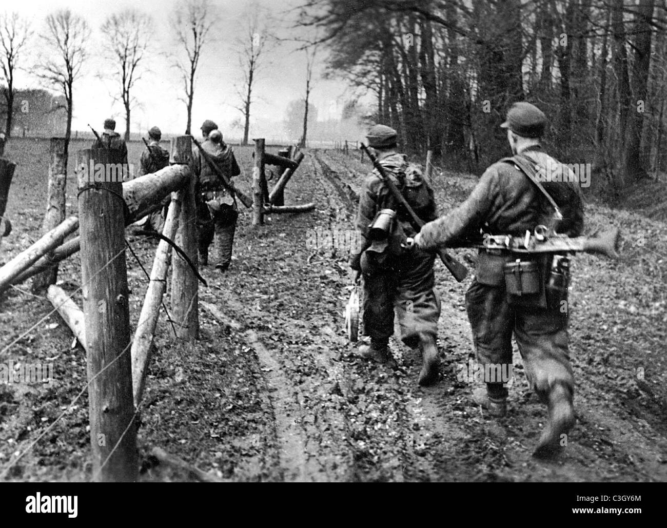 German infantry on the Western Front in Germany, 1945 Stock Photo
