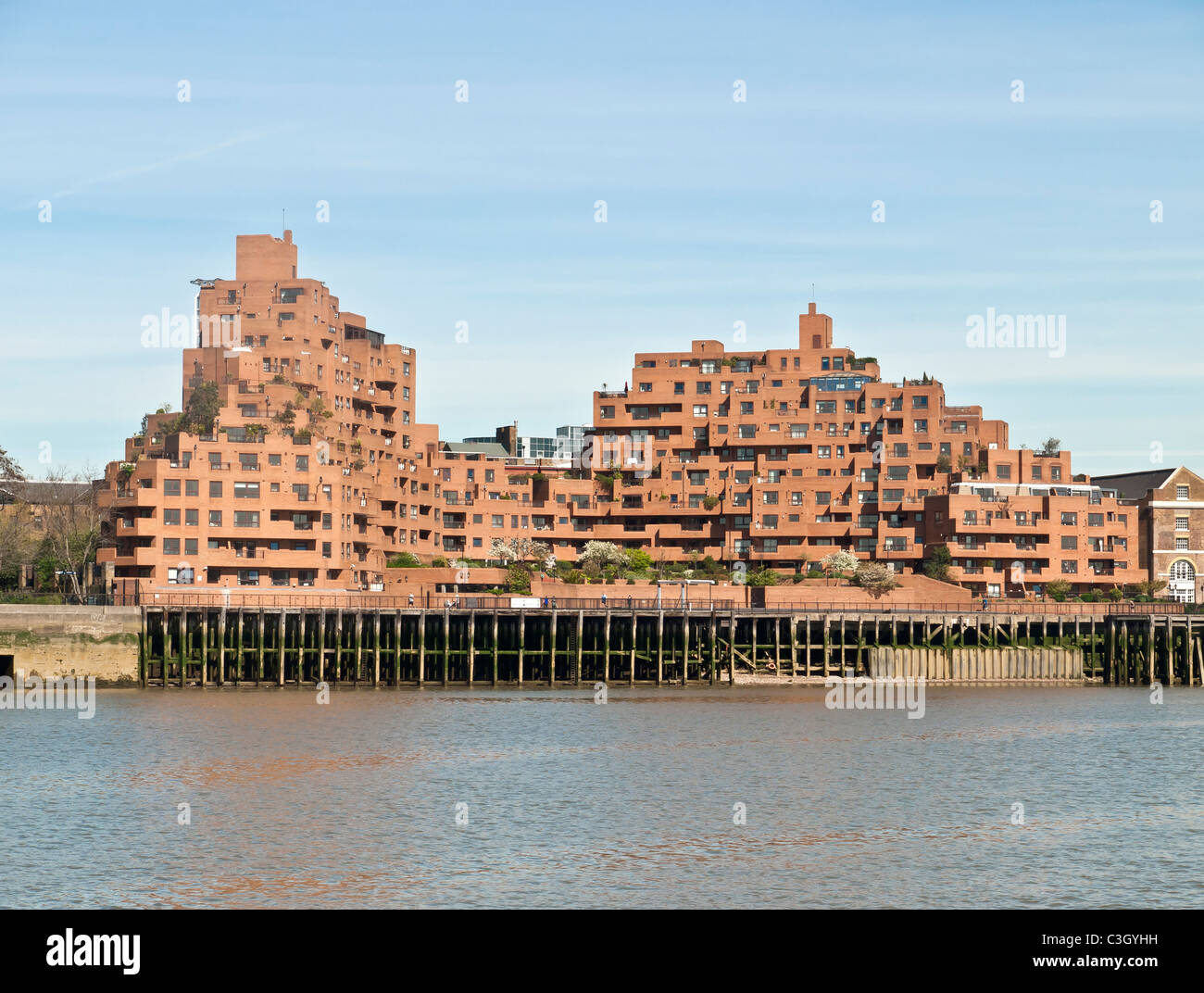 Modern apartments by the River Thames in Docklands East London UK Stock