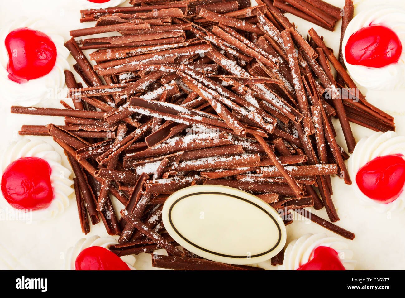 background from chocolate pie with a fresh cherry Stock Photo