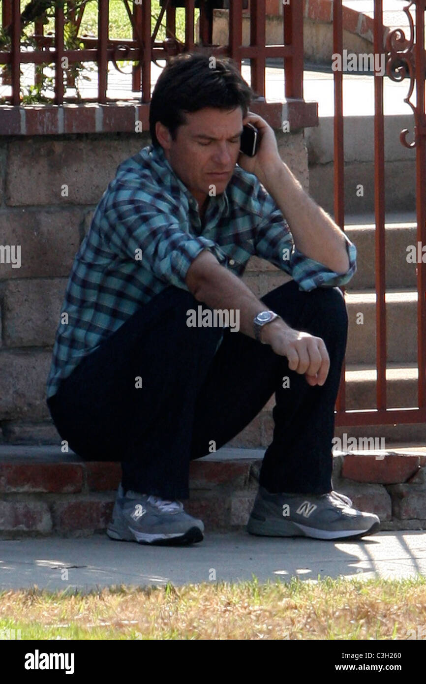 Jason Bateman seen talking on the phone during the filming of his new ...