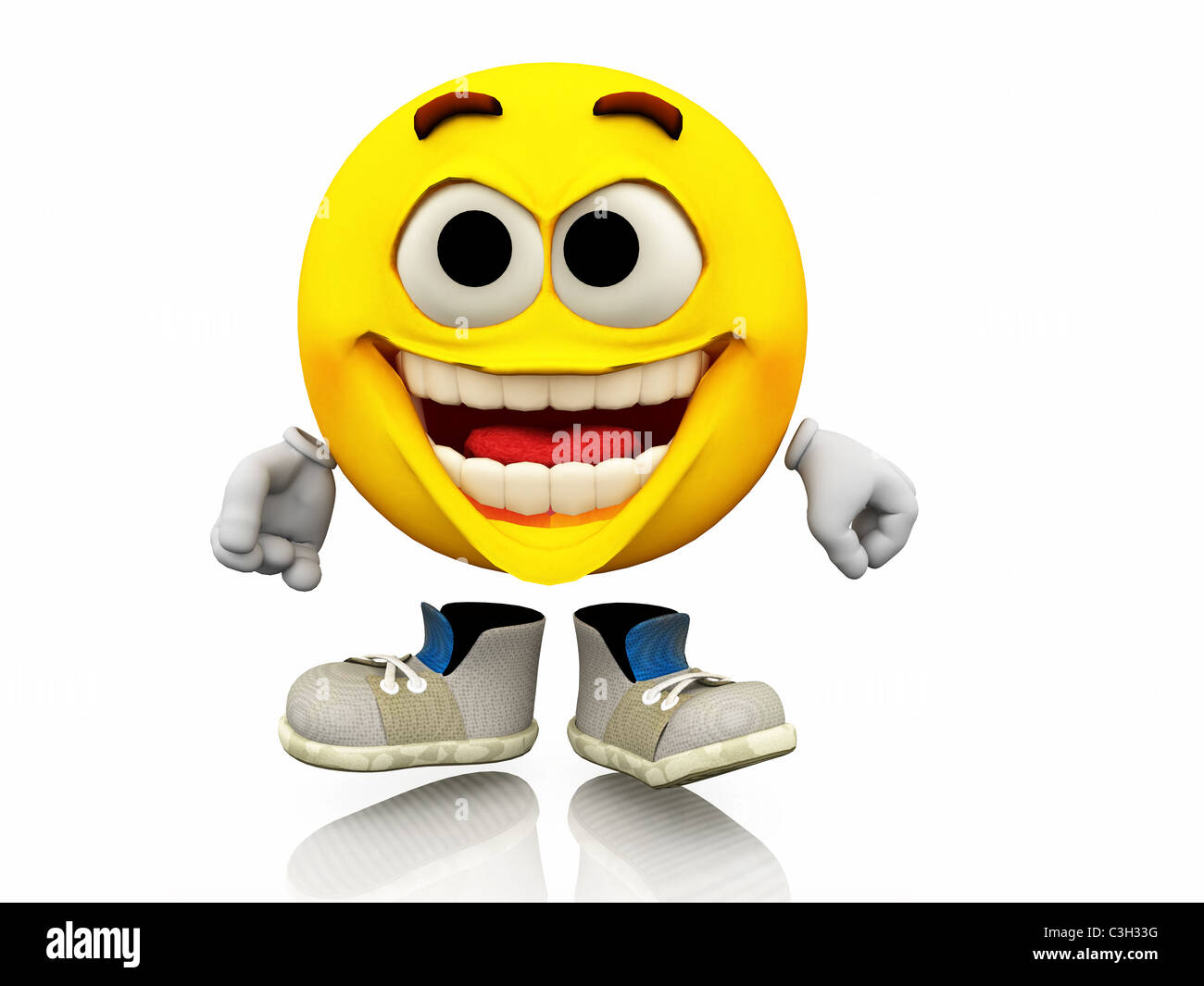 Smiley, emoticon. Facial expression. Wonder emotional expression on a  yellow face with large eyes withshoes. Fists clenched Stock Photo - Alamy