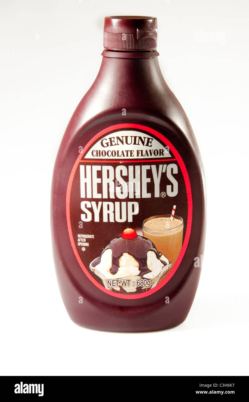 Hersheys Syrup - chocolate flavor on white background Stock Photo
