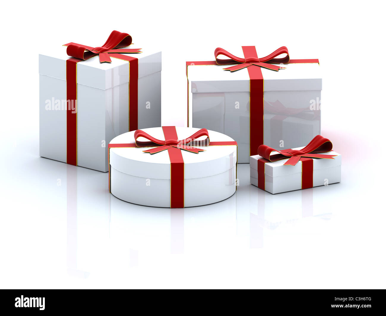 four white 3D gift boxes on white background Stock Photo - Alamy