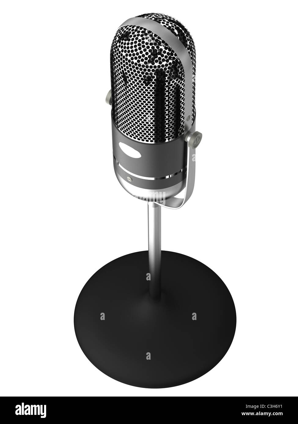 3D rendering of Vintage silver microphone isolated on white background Stock Photo