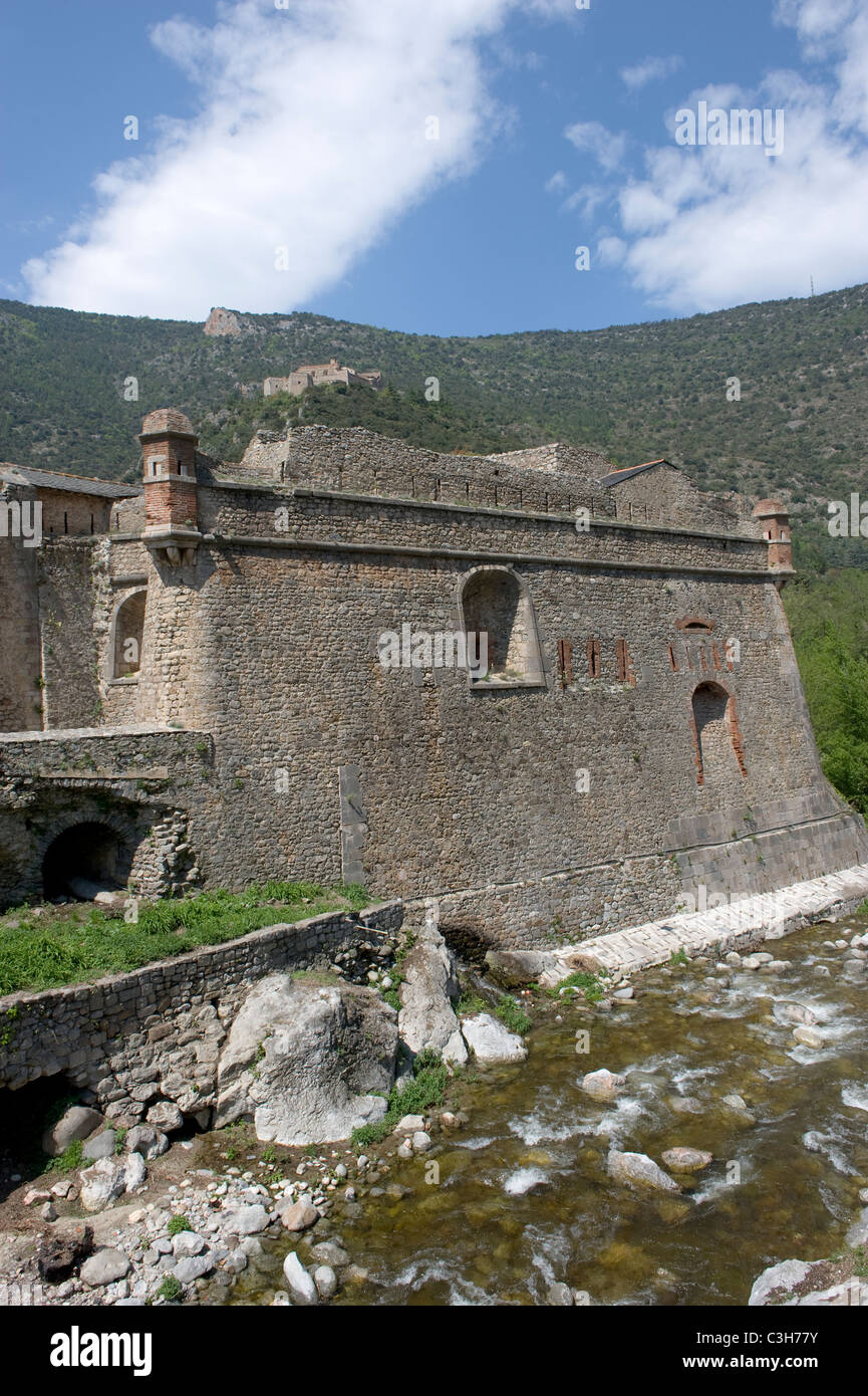 Vauban's fortifications of Villefranche-de-Conflent and Fort Liberia in the Pyrénées-Orientales of Languedoc-Roussillon Stock Photo